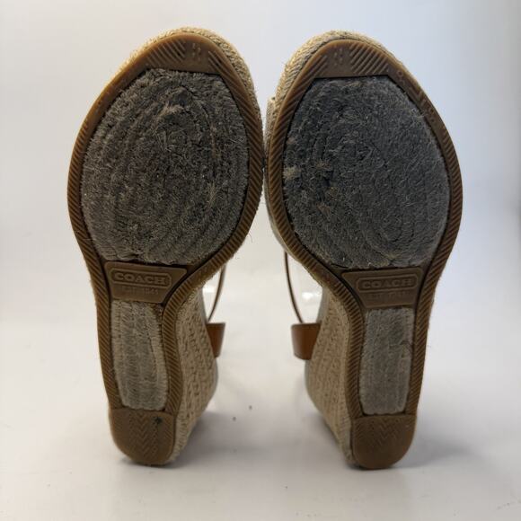 Coach Henley Beige Brown Ankle Strap Wedge Espadrille Sandals Womans 7 B Preppy - Picture 15 of 15